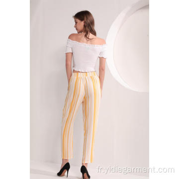 Pantalon d&#39;été en viscose rayé jaune